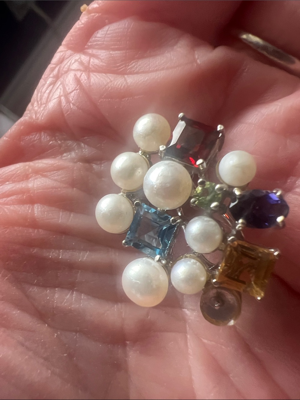 Pearl Cluster Stud Earrings with Multicolor Gem Accents - Picture 4 of 4